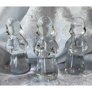 Vintage Clear Glass Crystal Angels Praying Hands Set of 3 Made in Taiwan 4 Inch